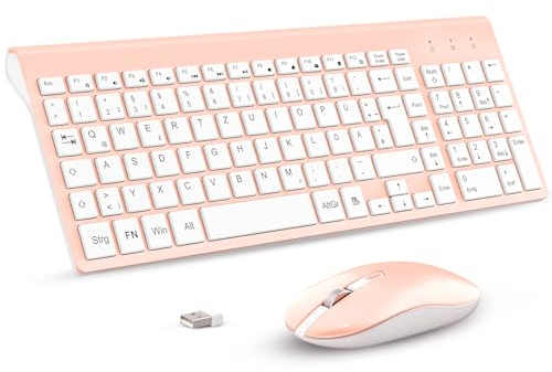 cimetech Tastatur Maus Set Kabellos, 2.4G Ultraslim Kabellose Tastatur mit Funkmaus Deutsches QWERTZ Layout Leise Tasten und Maustasten