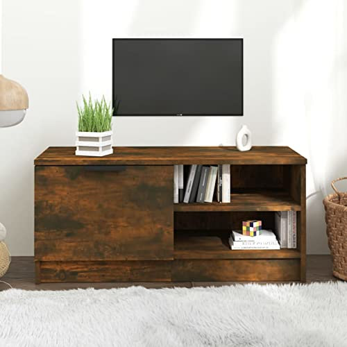 ShGaxin Meuble TV, meuble de salon, petit meuble, table d'appoint, table de télévision, contreplaqué chêne fumé 80 x 35 x 36,5 cm