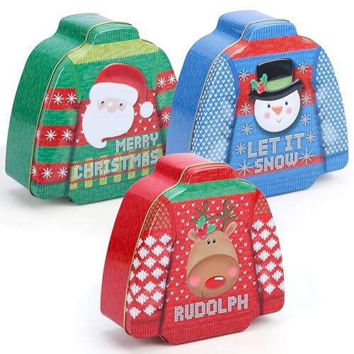 BELLE VOUS 3 Scatole Natalizie per Biscotti - Ogni Scatola un Disegno - Portabiscotti di Latta - Contenitori Porta Dolci - Barattoli Natalizi in Metallo - Portacioccolatini Natale