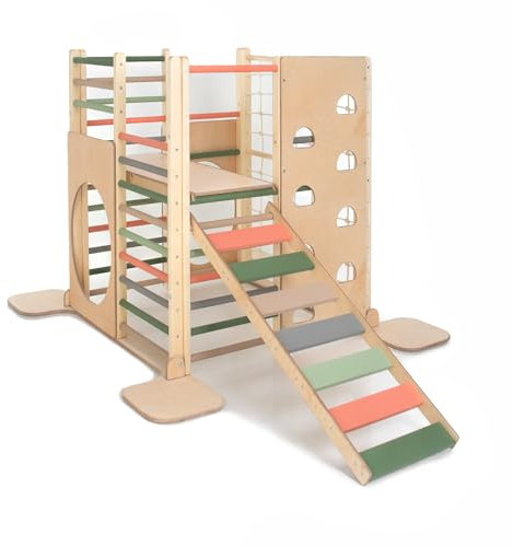 HOMEforDREAMS Holz Montessori-Inspirierter Quadratischer Kletterturm für Kleinkinde: Faltbarer Indoor-Spielplatz mit Zubehörbrettern (Waldtraum, Mit Innenbrett und Treppenbrett)