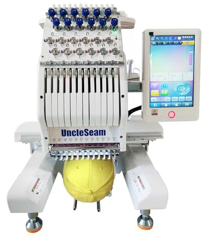 Macchina da ricamo compatta con 12 aghi, velocità massima 1200 SPM, touch screen da 10 pollici, area da ricamo 8 x12, per piatto, cappello, maglietta ecc. (12 aghi)