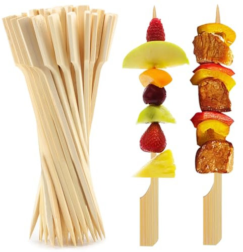 vivinin 250 PCS Bamboo Skewers, 6 Inches Wooden Skewers, Skewers for Appetizers Wide Flat Paddle, Skewer Sticks for Cocktail Fruit BBQ Sandwich Drink Party Supplies, 21ZQ0003