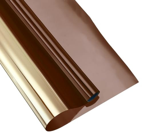 sourcing map Window Privacy Film, One Way Daytime Privacy Heat Control Blocking Static Cling Window Tint for Home Office, Brown, 35.4x118.1 Inch