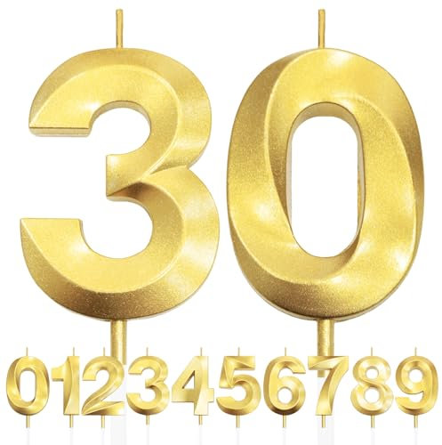 30th Geburtstagskerze, 3D Design Gold Glitter Nummer Kerzen, Cake Topper Dekorationen, Kuchen Kerze für Geburtstagsparty, Hochzeitstag, Baby-Dusche, Party-Dekoration