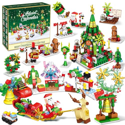 Adventskalender 2024 Kinder, Weihnachts Adventskalender Bausatz mit 24 Bausteine Spielzeug 12-in-1 Weihnachtsbausätze Bausteine Blocks Countdown Weihnachten Geschenke für Jungen Mädchen