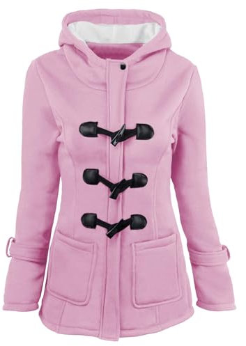 Veste Rose Pale Sweat-shirt à capuche pour femmes, couleur unie, boutons en corne, Cardigan rembourré, manteau, veste, pardessus Sweat Polaire Femme Avec CapucheSweat Femme Zippé Xl (Pink, M)
