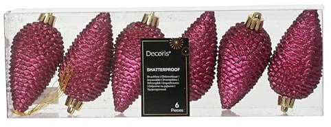 Kaemingk Christbaumschmuck Zapfen 8cm Kunststoff 6 Stück - bruchsicher & mit Glitzer - Christbaumkugeln Weihnachtsbaumkugeln - Weihnachtsbaumschmuck Beere - Granatapfel