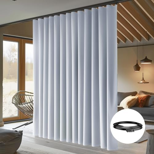 Raumteiler-Vorhänge mit Deckenschiene, 95 % Verdunkelung, schwere Vorhänge, Geräuschreduzierung, Privatsphäre, Vorhangsystem-Kits, 3 m breit x 2,7 m hoch, Grau, 1 Paneel