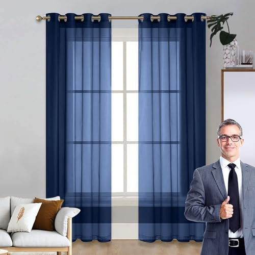 LIUNADM Verdunklungsvorhänge 50 x 145 cm Wärmeisolierend, Ösenvorhang Bistrogardine Scheibengardine Kindergardine für Küche Büros Wohnzimmer Schlafzimmer, Dunkelblau