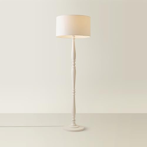 ValueLights | Traditional White Wood Candlestick Floor Lamp with White Fabric Drum Shade for Living Room | Floor Lamps, Home Décor & Improvement Essential