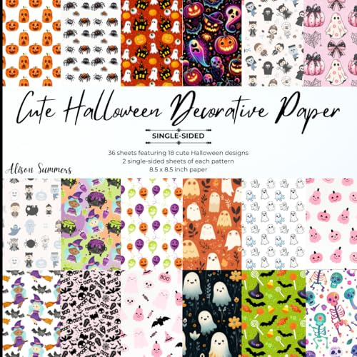 36 Sheets Cute Halloween-Themed Decorative Paper Pad for Scrapbooking: 18 Single-Sided Pages 8.5 x 8.5 for Journalling, Origami, Decoupage & Other Crafts