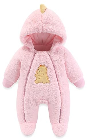 JiAmy Baby Snowsuit Hooded Romper Winter Outfits Boys Girls Cartoon Bear Fleece Jumpsuit 0-12 Months