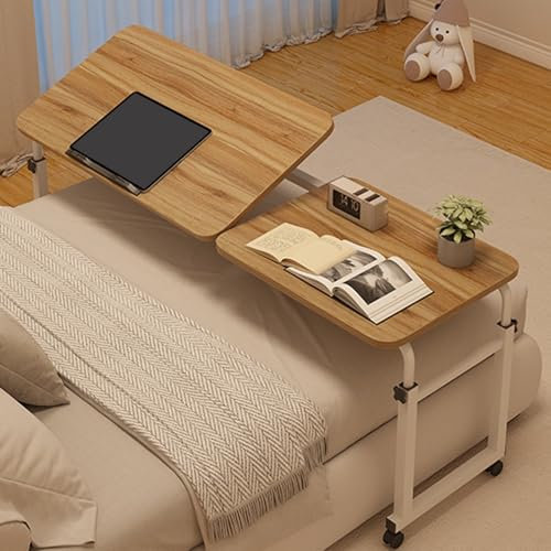 Über-Betttisch Auf Rollen Höhenverstellbar - Laptop Bett-Tisch - Krankenbett Beistelltisch Pflegebett mit Neigbare Tischplatte - Mobiler Schreibtisch Computertisch Pflegetisch(Antique Oak)