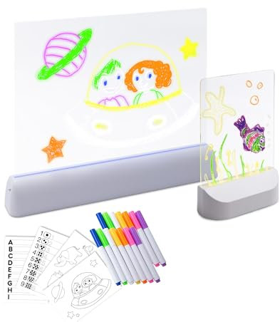 LumiBoard Leuchtendes Malboard Set - Tragbares Mini-Leuchtboard & XXL-Zeichenfläche mit RGB-Farbmodi, Schablonen & Farbstiften – Nachhaltiger Malspaß für Kinder & Erwachsene zu Hause & unterwegs
