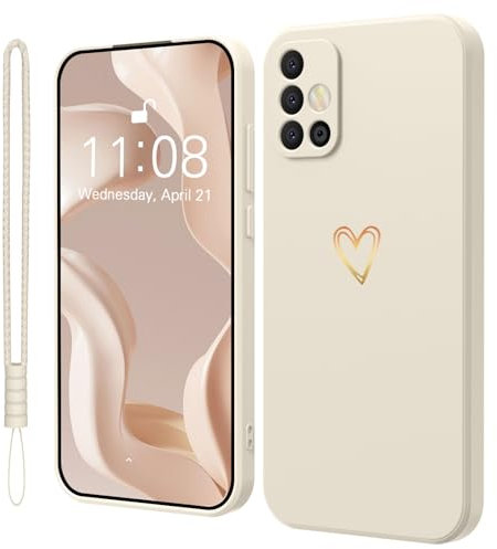 Mitetabo Hülle für Handyhülle Samsung Galaxy A51 5G Silikon mit Gold Liebesherz,Samsung A51 Hülle Dünn Gold Love Schutzhülle Slim Kratzfeste Rundumschutz Case für Samsung Galaxy A51 Weiß