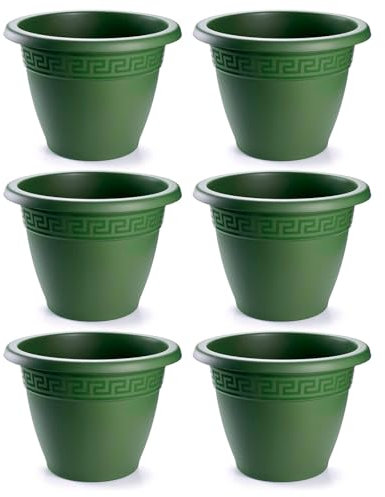 Tradineur - Pack de 6 Macetas Redondas Terracota - Fabricado en Plástico -Macetero Apto para Exterior e Interior del hogar - Ø 35 cm - Color Verde