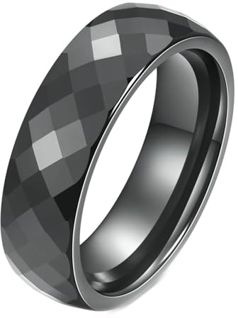 Dsnyu Ringe Schwarz Herren, Ring Damen Verlobung Keramik 6mm Ring mit Rautenmuster Eheringe Schmuck Größe 54 (17.2)