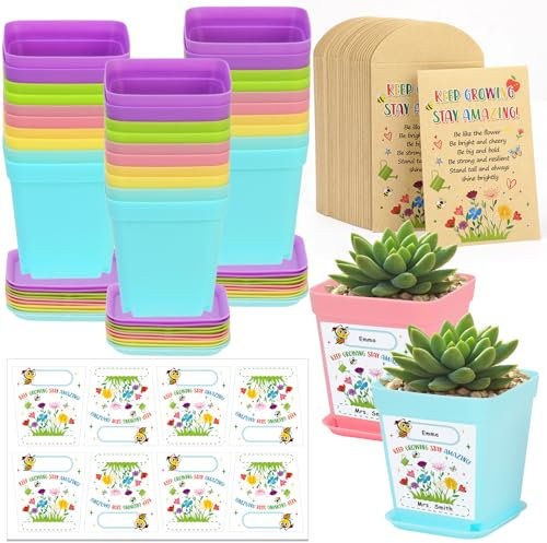 HOWAF Gifts for Students from Teachers, 32 Pack Wildflower Seed Packets-Not Included Seed, Flower Pots, Stickers for End of Year Class Gifts for 30 Children, Year 6 Leavers Gifts, School Leavers Gifts