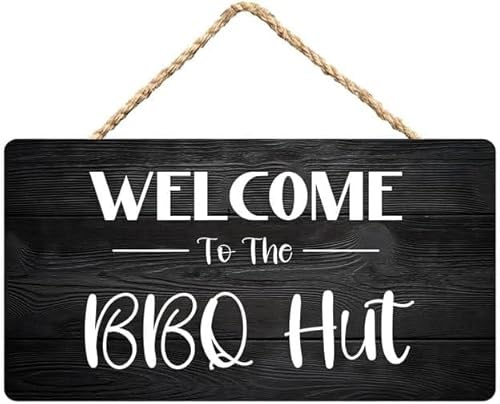 Rustic Home Decor Welcome To The Bbq Hut - Wooden Hanging Sign Plaque Rustic Wall Art Decor For Home Door Bedroom 6 x 12