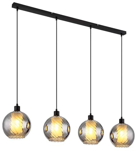 GLOBO Pendant Light Ceiling Light Black Glass Ball Smoky Length 110 cm