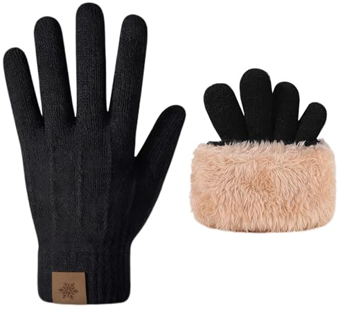 LUFFLOK Schwarze Winter Handschuhe für Herren, Touchscreen Texting Winterhandschuhe mit Weich-Innenfutter, Kaltes Wetter Outdoor Fingerhandschuhe Dicke Strickhandschuhe für Herren und Damen