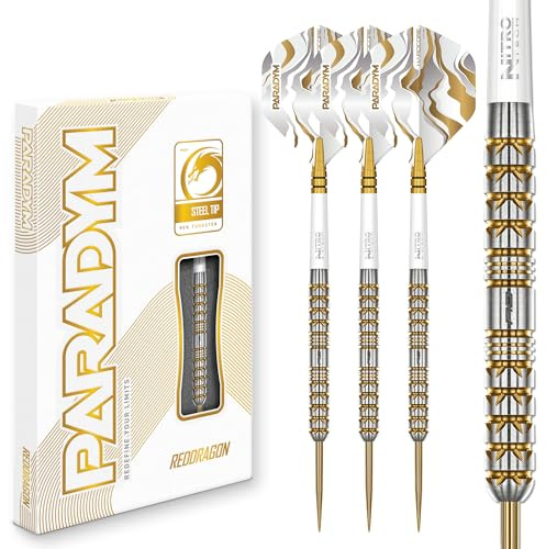 RED DRAGON Darts - Paradym Gold Serie Dart Pfeile | 24g Parallel Fass Steeldarts - 90% Tungsten Profi Dartpfeile | Beinhaltet Dartflüge & Dartschäfte
