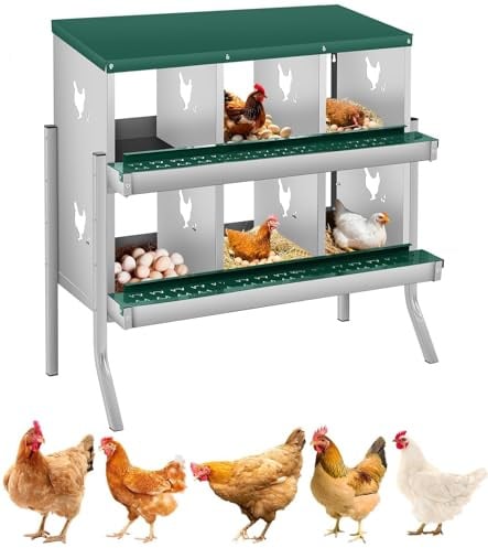 Legenester Für Hühner 6 Abteile, 84.5 x 42 x 90.3CM, Rollnestkasten Hühnernest Aus Metall Mit Auffangschale & Lüftungsgitter, Hühnerstall Eiersammelboxen Für Wandmontage Leichte Reinigung