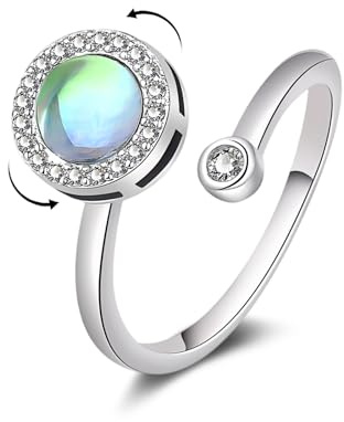 Estrellique Silber Anxiety Ring mit drehbarem Design für Angst Damen Frauen Mädchen, Verstellbare Offener Anti-Stress Ringe, Spinner Fidget Ring gegen Angst, Stimmungsring Modeschmuck Geschenk