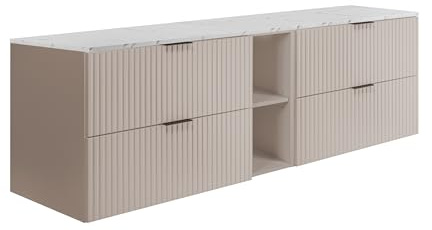 3E 3xE living.com Wandhängender Badezimmerschrank, Kaschmir/weißem Marmor-Optik (MDF), 180 x 57 x 46 cm