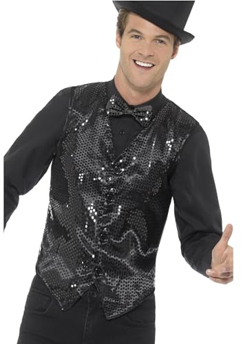 Smiffys Sequin Waistcoat, Black , Party & Carnival Fancy Dress, Party Dress Up Costumes
