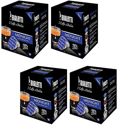 Bialetti Midnight Lot de 64 capsules d'expresso goût délicat 50 % caféine