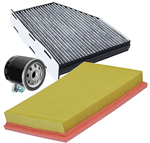 BESTPRICE Inspektionspaket Filterset mit 1x Luftfilter, 1x Innenraumfilter mit Aktivkohle, 1x Ölfilter inkl. Schraube & Dichtring, Kompatibel mit SKODA OCTAVIA 2, VW CADDY, GOLF PLUS 5, GOLF 5