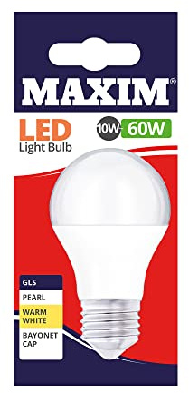 Maxim LED GLS Edison Screw (ES) Bulbs, E27, 10 W, Warm White (60MLGESWW5X10) | Saves on energy costs with efficient technology, providing instant, flicker-free illumination for commercial spaces.