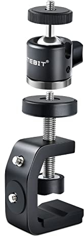 UTEBIT Klemmstativ mit Kugelkopf, Stativ Klemme für DSLR Kamera, Metall Multiklemme mit 1/4”Zollschraube, C klemme mit Mini Kugelkopf, Ball Head und Kamera Clamp Halterung für Lampenstativ
