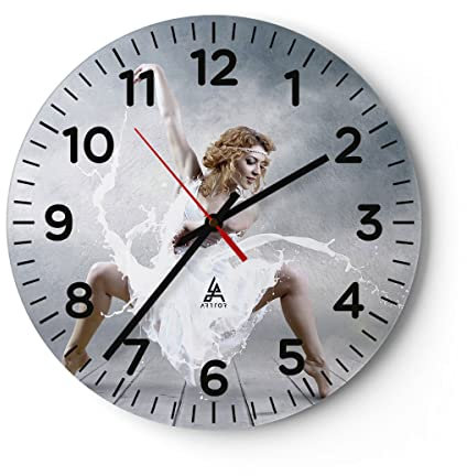 Modern Wanduhr Frau Tänzerin Ballett 30x30cm Rund Klein Wand Uhr Glas Analog Zimmeruhren Küche Büro Wohnzimmer Glasuhr Wall Clock Dekoration Design Wanddekoration Küchenuhr C4AR30x30-2665