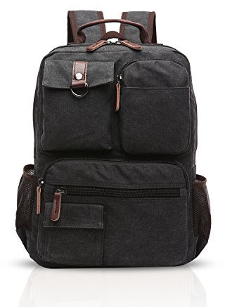 FANDARE Retro Rucksack Herren Business Laptop Tasche Student Outdoor Reisen Multi-Tasche Daypack Verschleißfest Leinwand Schwarz