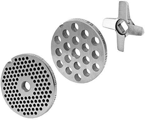 Wolfcut Lochscheibensatz kompatibel mit alle Fleischwolf Größen 8 / 3mm + 8mm Bohrung und 1 Kreuzmesser - für Fleischwolf Jupiter - Bosch - Alexanderwerk