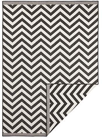 NORTHRUGS In- und Outdoor Teppich Palma 80x150cm - Wendeteppich Wetterfest Modernes Design Zick-Zack Muster Läufer für Balkon Terrasse Garten Wintergarten Wohnzimmerteppich Wasserfest in Schwarz Creme