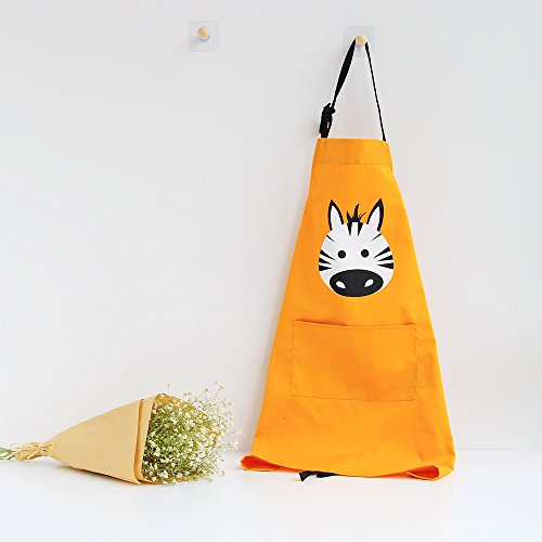 JameStyle26 Mama und Kind Schürze aus Baumwolle & Leinen mit Tier Motiv Star Damen Küchenschürze Latzschürze Kochschürze mit Tasche Kochen Backen Mama Kind Look (Größe L (75x58 cm), Orange)