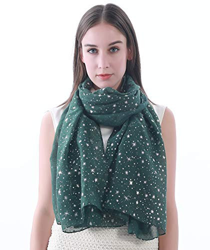 Lina & Lily Écharpe Châle Foulard Femme Imprimé Étoiles (Vert + Argent)