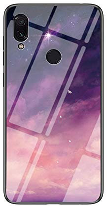 MadBee Cover per Xiaomi Redmi Note 7 [con Pellicola Proteggi Schermo],Custodia Protettiva in Vetro Temperato 9H [Cielo Stellato] + Cornice Paraurti in Silicone Morbido Cover Case (Stellato Viola)
