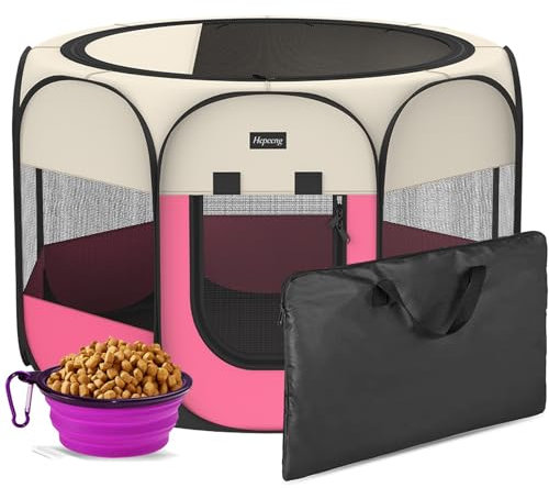 HEPEENG Tragbarer, Faltbarer Haustier-Laufstall und Tragetasche, mit wasserabweisendem und abnehmbarem Schattenbezug für Hunde/Katze/Kaninchen, geeignet für Haustiere unter 11.8 kg (M)
