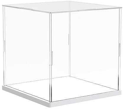 Nynelly Vitrine aus Acryl, transparent, für Sammlerfiguren, Aufbewahrungsbox, für Schaufenster, Staubdicht, für Action-Figuren, Spielzeug, 15 x 15 x 15 cm, Weiß