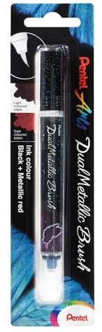 Pentel XGFH Dual Metallic Brush, pennello con inchiostro doppio colore nero + rosso metallizzato 1 pz