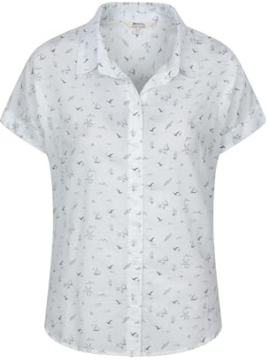 Mountain Warehouse Palm Womens Relaxed Check Shirt - Comfortable, Breathable & Lightweight 100% Cotton Top, Easy Care - for Outdoors & Holiday White Women's Size 14