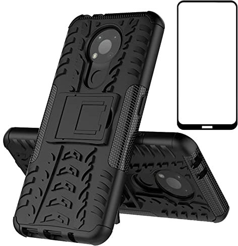 Kompatibel mit Nokia 3.4 Hülle und Displayschutzfolie - Stoßfeste Handyhülle für Nokia 5.4 (Schwarz)