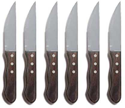 Comas 6er Set Steakmesser Steakbesteck Grillbesteck Messer Messerset Pizzamesser edler Griff Holz Edelstahl Churrasco Chuletero Silber Braun hochwertig