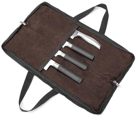 QEES Knife Roll,Heavy Duty Knife Bag,Waxed Canvas knife Case with 4 Slots For Knives & Kitchen Tools,Chef Knife Bag With Handle.Portable Knife Roll Bag For Chefs Culinary Traveling.Knives Pouch