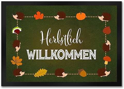 speecheese Herbstlich Willkommen Fußmatte in 35x50 cm mit süßen Igeln als hübsche Herbstdekoration für die Eingangstür um Deine Besucher in deinem Haus Willkommen zu heißen