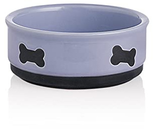 Sweejar Ceramic Dog Bowls with Bone Pattern, Dog Food Dish for Small Dogs, Porcelain Pet Bowl for Water 16 Fl Oz (Purple)